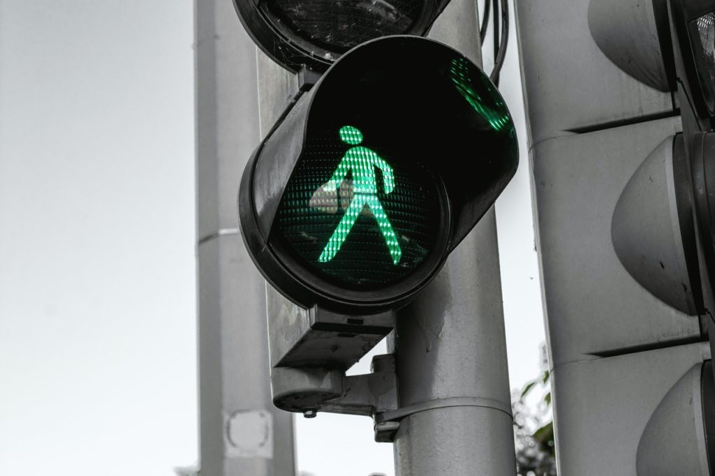 Green pedestrian crossing light