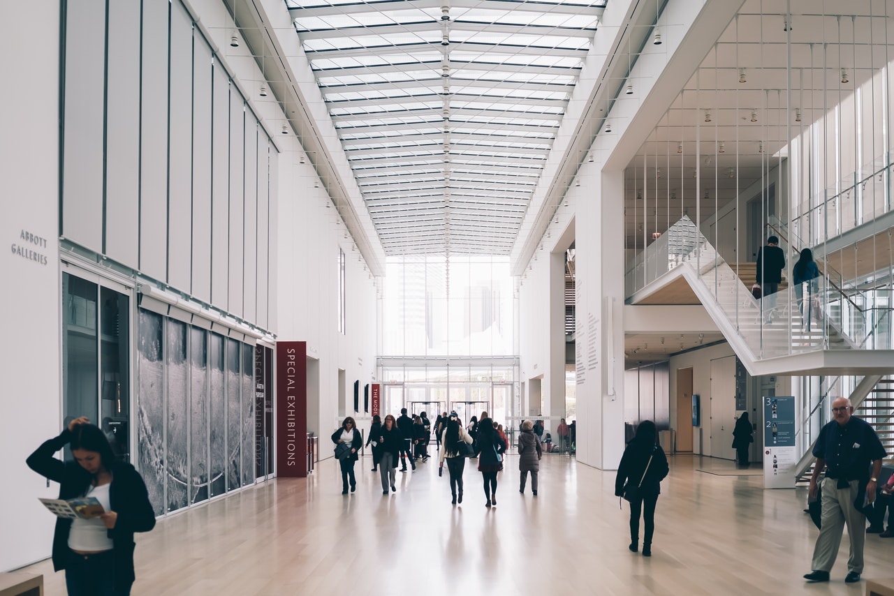 lobby with a crowd of people